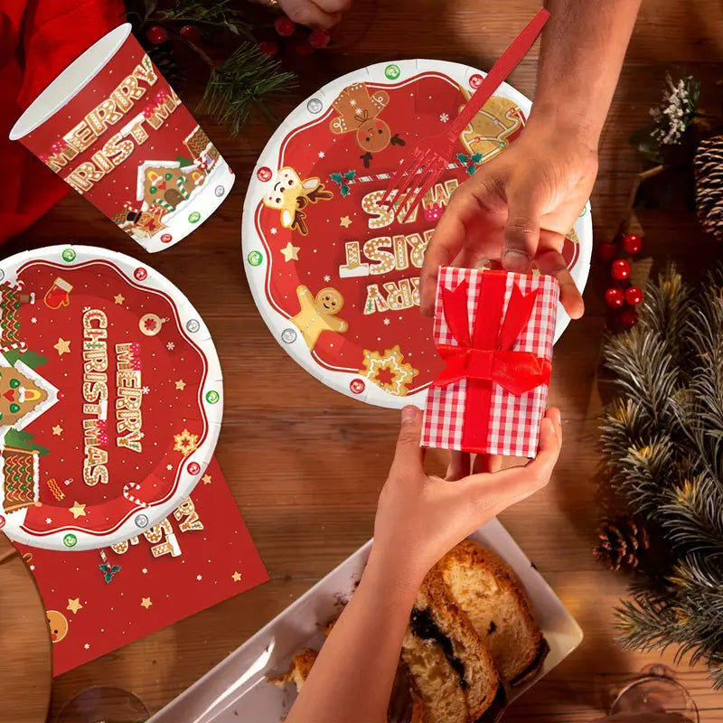 Kit de Talheres para Festa de Natal com 140 Peças - Pratos, Copos e Talheres Descartáveis