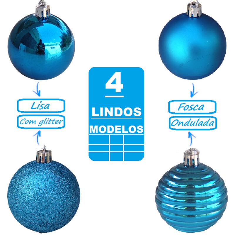 Kit 20 Bolas De Natal Azul Grande Decoração 6cm Glitter