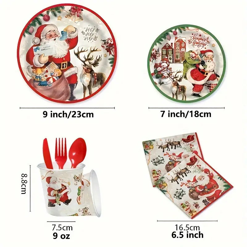 Kit de Talheres para Festa de Natal com 80 Peças - Pratos, Copos e Talheres Descartáveis