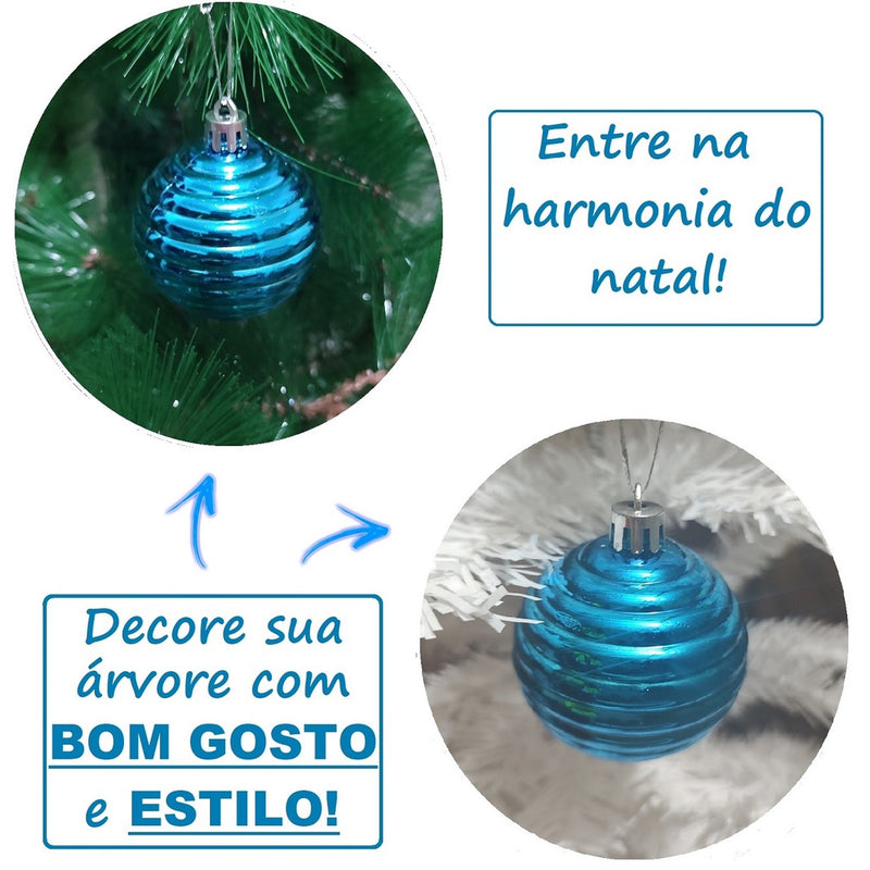 Kit 20 Bolas De Natal Azul Grande Decoração 6cm Glitter