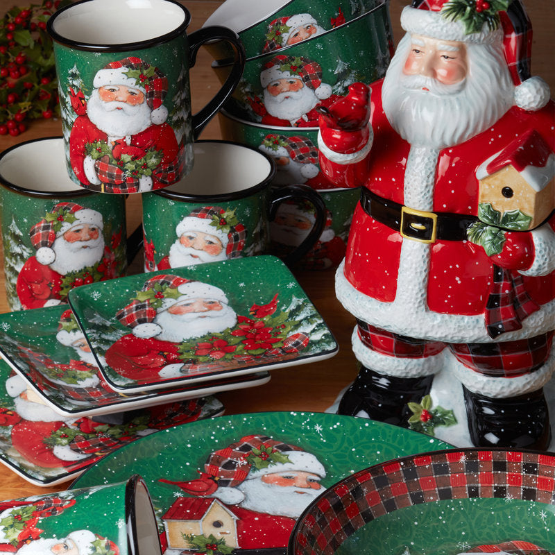 Conjunto de Louças Christmas Lodge Santa com 16 Peças - Serviço para 04 Pessoas