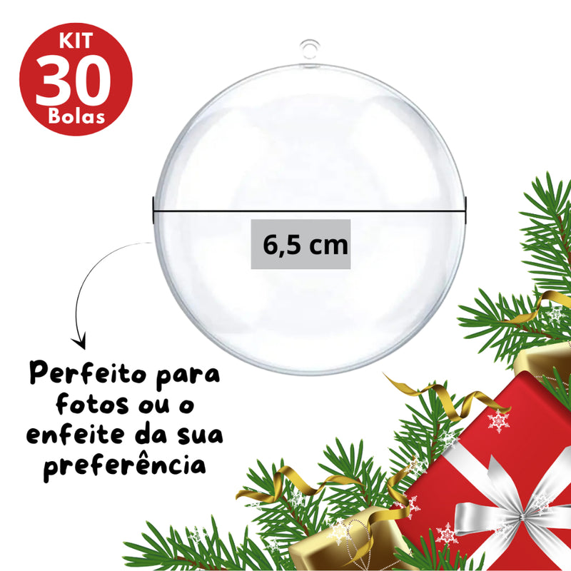 30 Bolas De Natal Esfera Acrílica para fotos e lembrancinhas 6,5cm