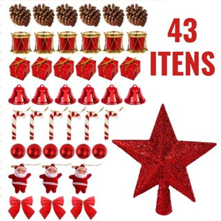 Kit 43 Enfeites Para Árvores De Natal Decoração Estrela Bolinha