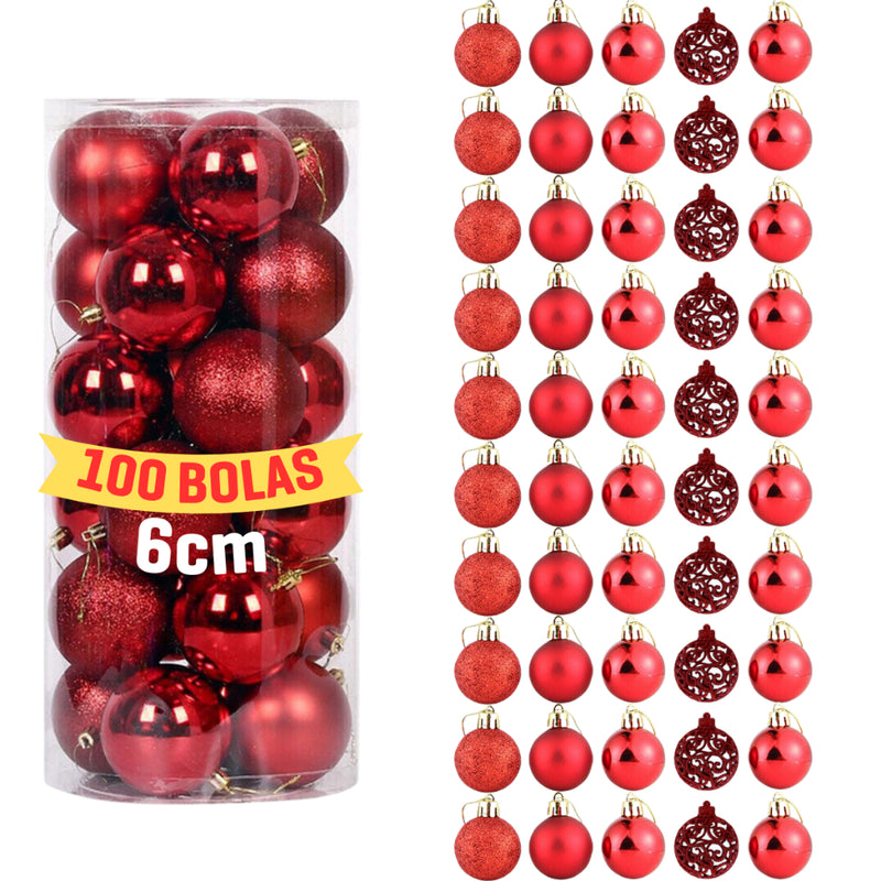 Kit 100 Bolinhas Enfeite Árvore de Natal 6cm