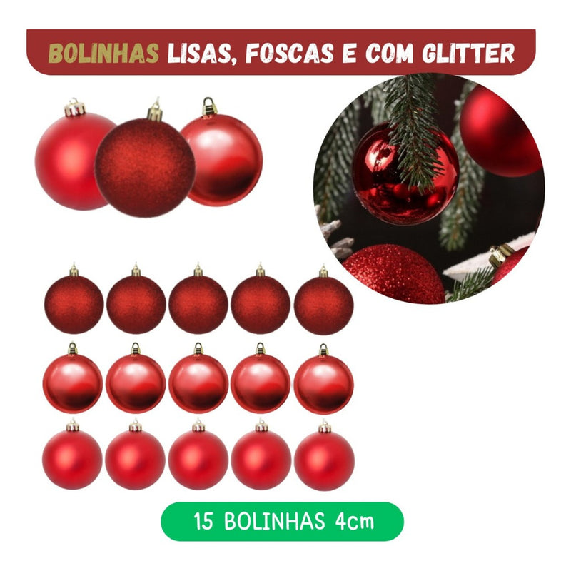 Kit 56 Enfeites Decoração Árvore De Natal Pendentes Bolinhas Pisca