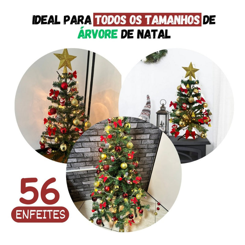 Kit 56 Enfeites Decoração Árvore De Natal Pendentes Bolinhas Pisca