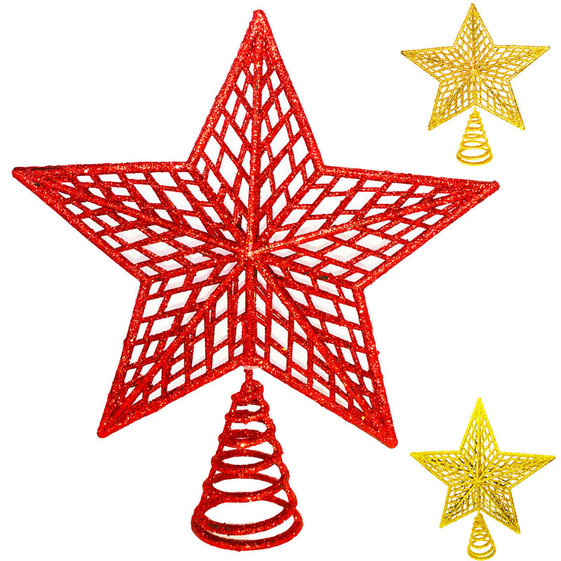 Estrela de Natal Ponteira Glitter Brilhante 20cm para Arvore Decoração