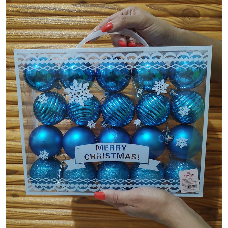 Kit 20 Bolas De Natal Azul Grande Decoração 6cm Glitter