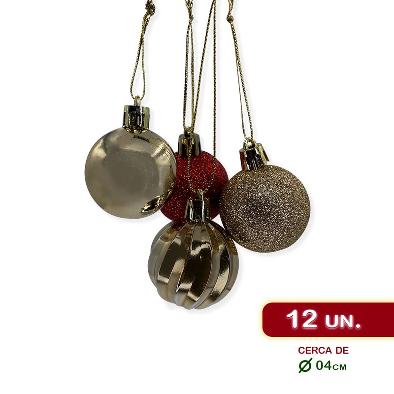 Kit Enfeites de Natal Bolas Estrela Dourado e Vermelho Completo