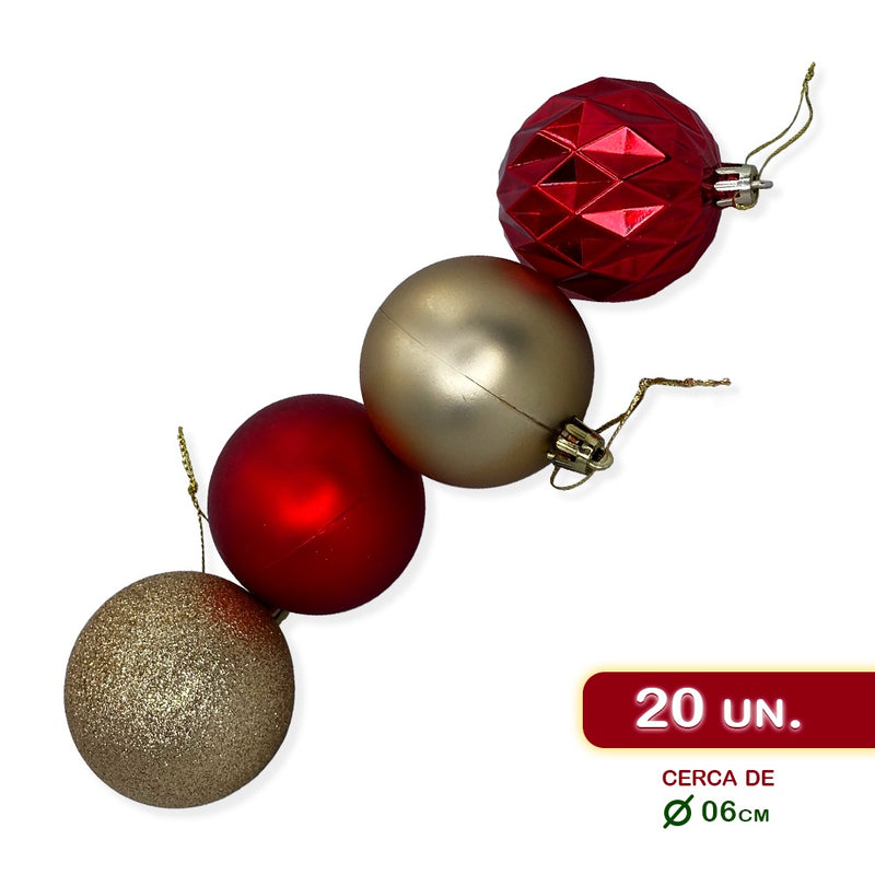 Kit Enfeites de Natal Bolas Estrela Dourado e Vermelho Completo