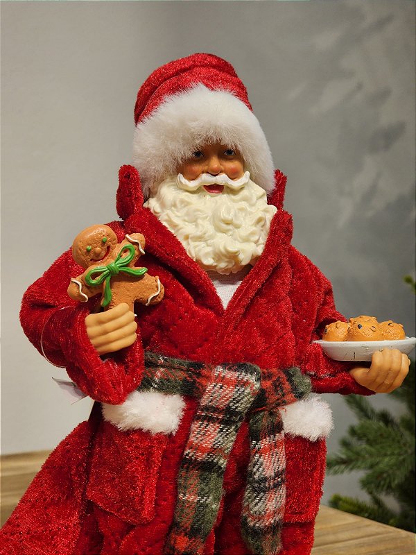 PAPAI NOEL COM PIJAMA E BISCOITOS - COLECIONÁVEL - 30CM