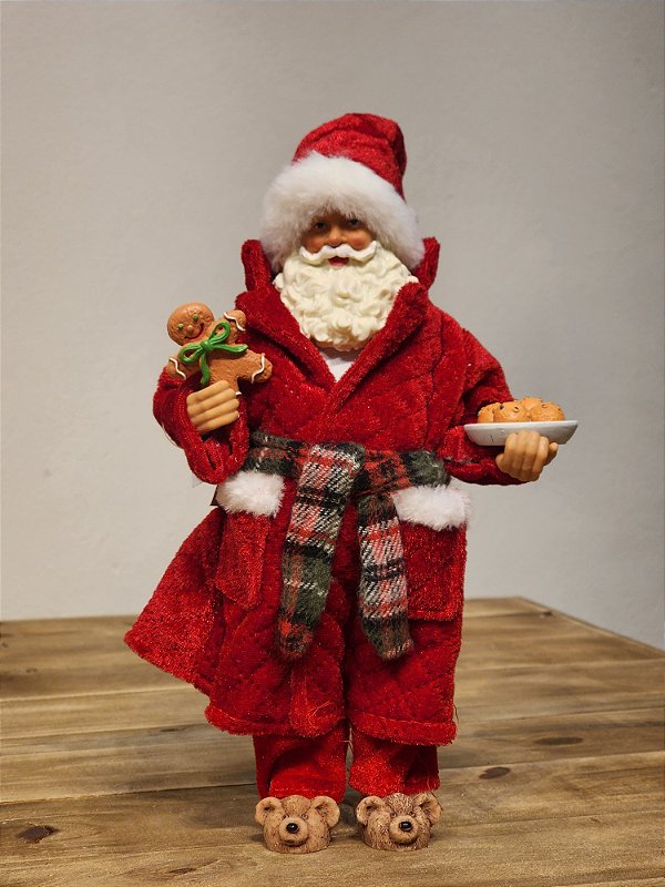 PAPAI NOEL COM PIJAMA E BISCOITOS - COLECIONÁVEL - 30CM