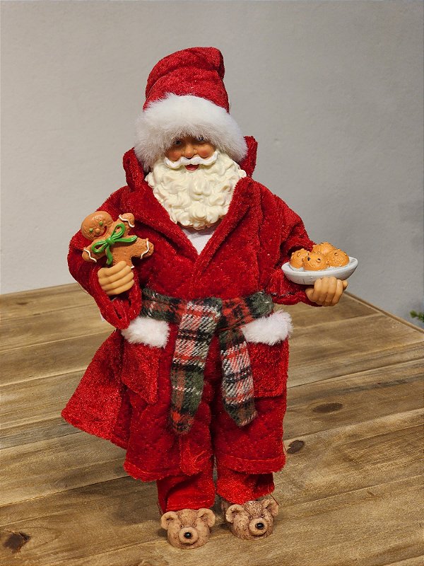 PAPAI NOEL COM PIJAMA E BISCOITOS - COLECIONÁVEL - 30CM